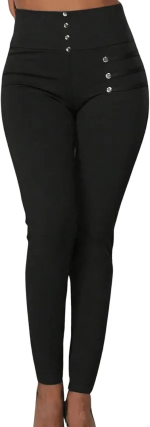 SweatyRocks Women's High Waisted Pants Button Front Skinny Casual Work Trousers