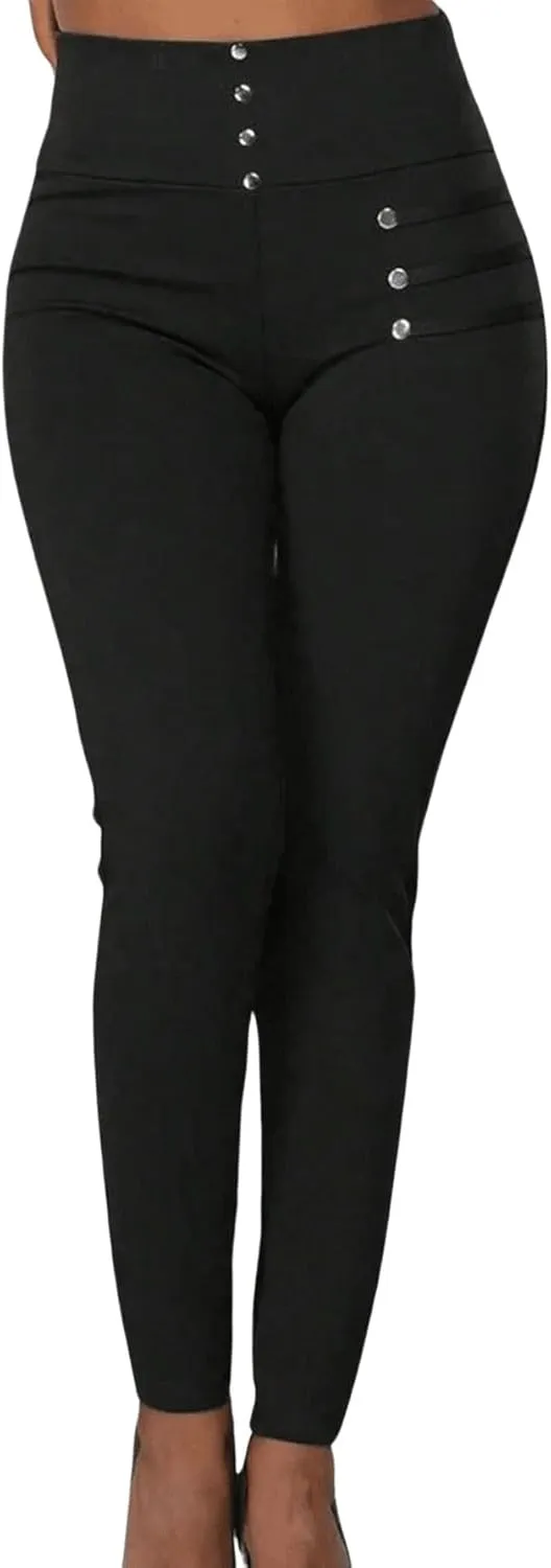 SweatyRocks Women's High Waisted Pants Button Front Skinny Casual Work Trousers
