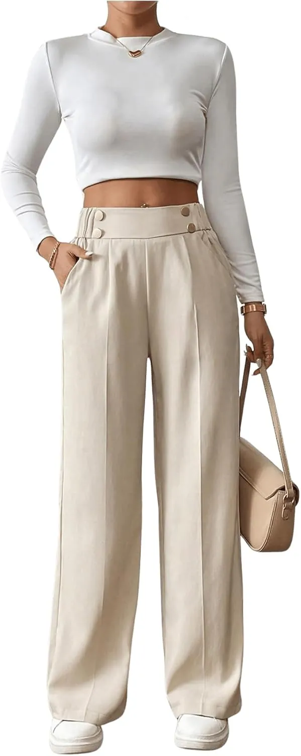 SweatyRocks Women's Wide Leg Dress Pants High Elastic Waist Business Casual Work Trousers with Pockets
