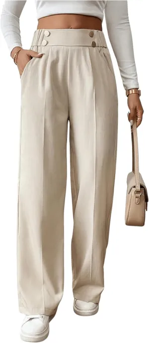SweatyRocks Women's Wide Leg Dress Pants High Elastic Waist Business Casual Work Trousers with Pockets