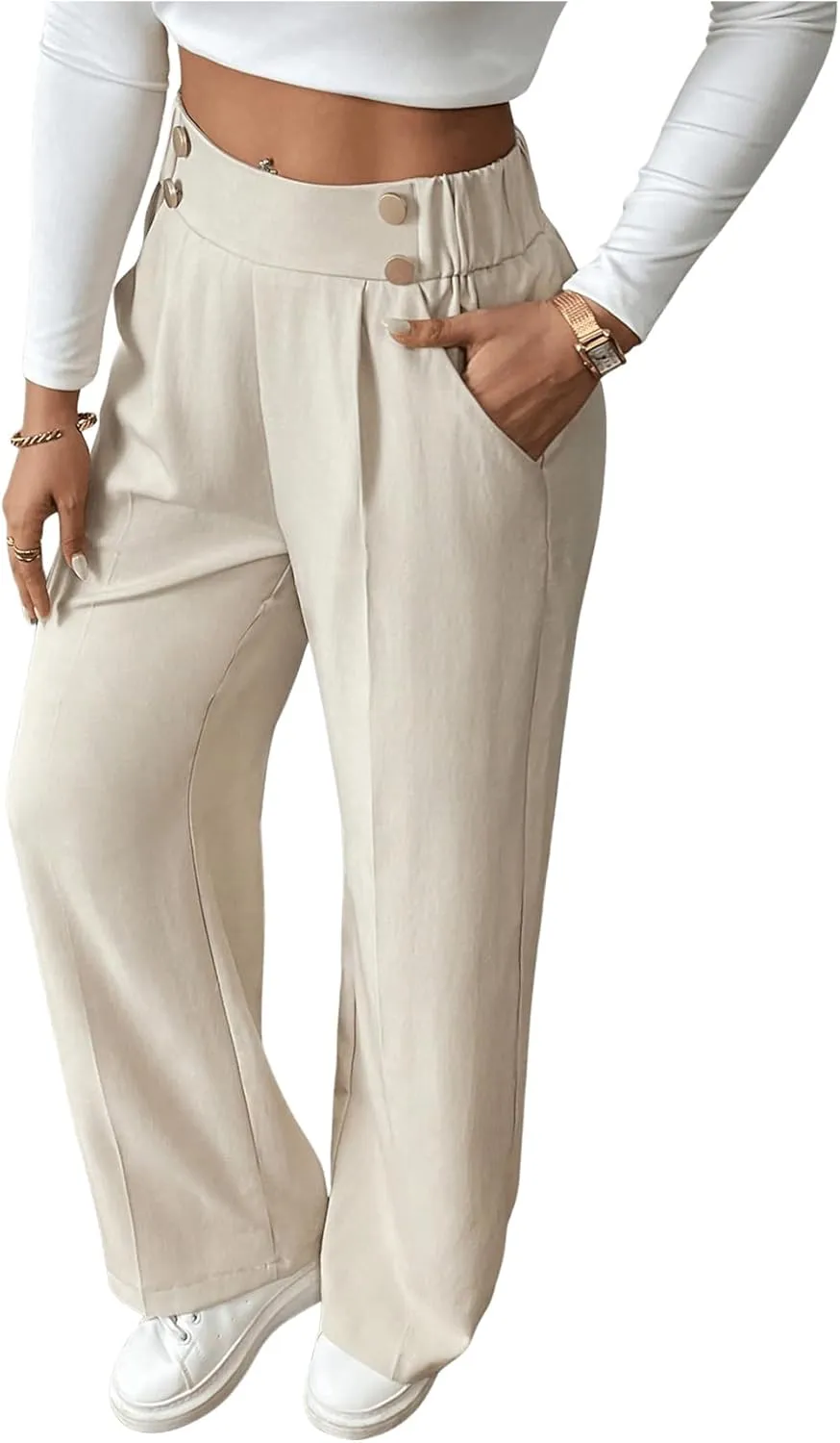 SweatyRocks Women's Wide Leg Dress Pants High Elastic Waist Business Casual Work Trousers with Pockets