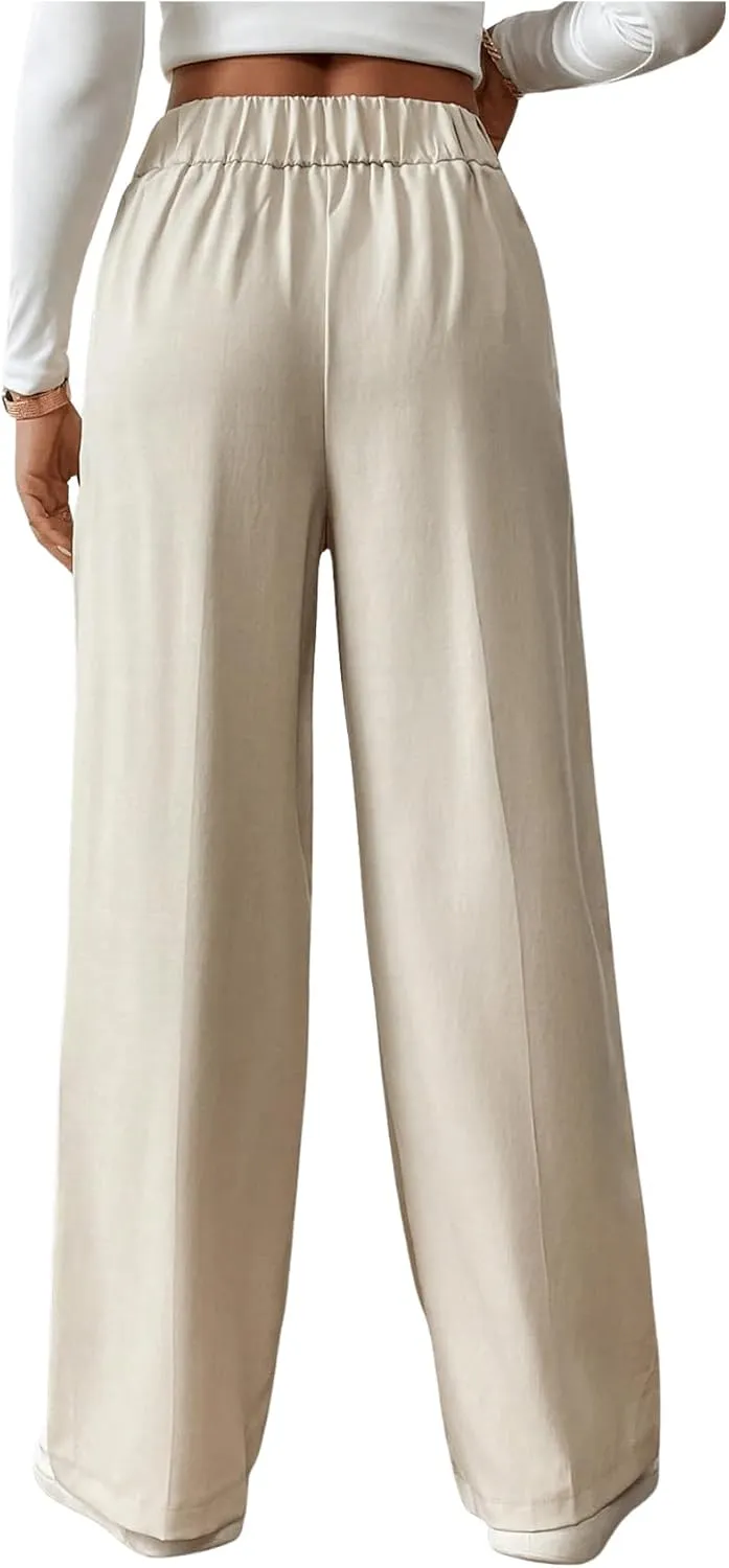 SweatyRocks Women's Wide Leg Dress Pants High Elastic Waist Business Casual Work Trousers with Pockets