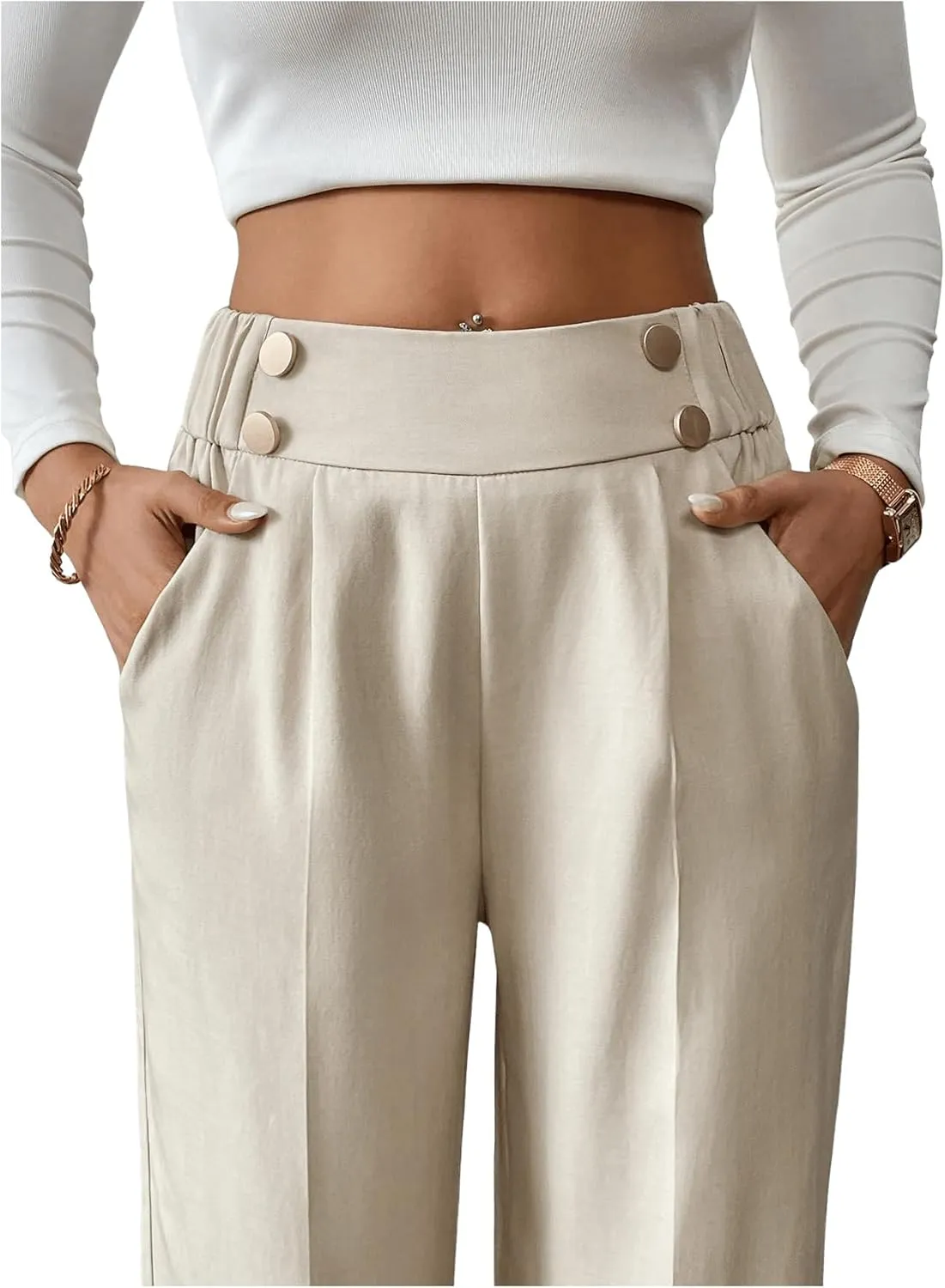 SweatyRocks Women's Wide Leg Dress Pants High Elastic Waist Business Casual Work Trousers with Pockets