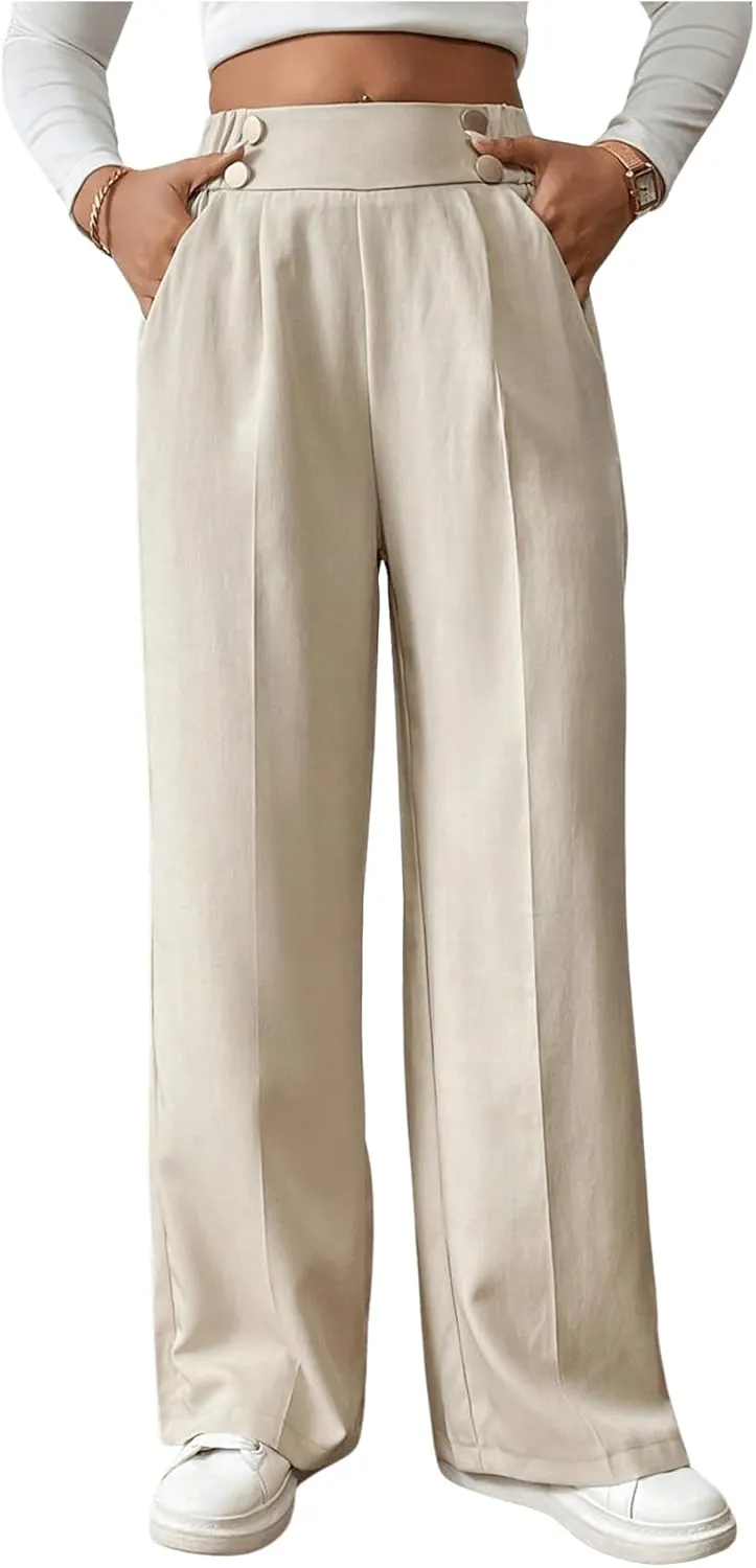 SweatyRocks Women's Wide Leg Dress Pants High Elastic Waist Business Casual Work Trousers with Pockets