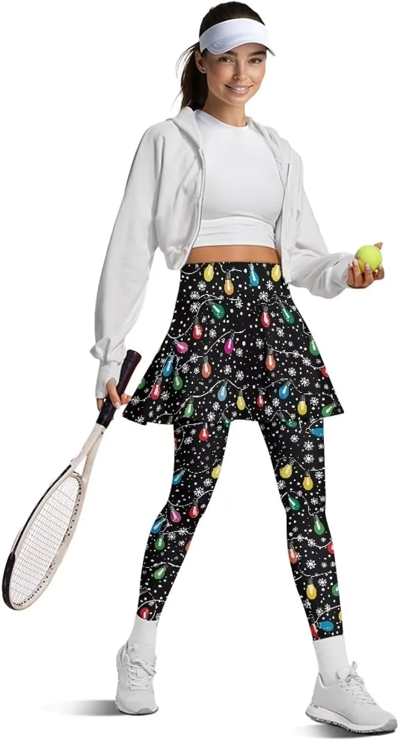 Tennis Skirted Leggings for Women Athletic Skirt with Leggings Yoga Golf Skort High Waisted Workout Pants
