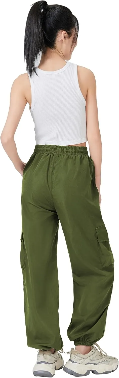 TSMNZMU Womens Cargo Pants High Waist Parachute Trousers Casual Bottoms Hiking Harem Pant with Velcro Pockets