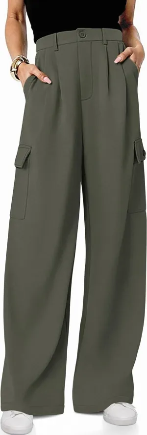 UEU Womens High Waisted Wide Leg Cargo Pants Baggy Dress Pants Business Casual Work Trousers with 4 Pockets 2025 Trendy