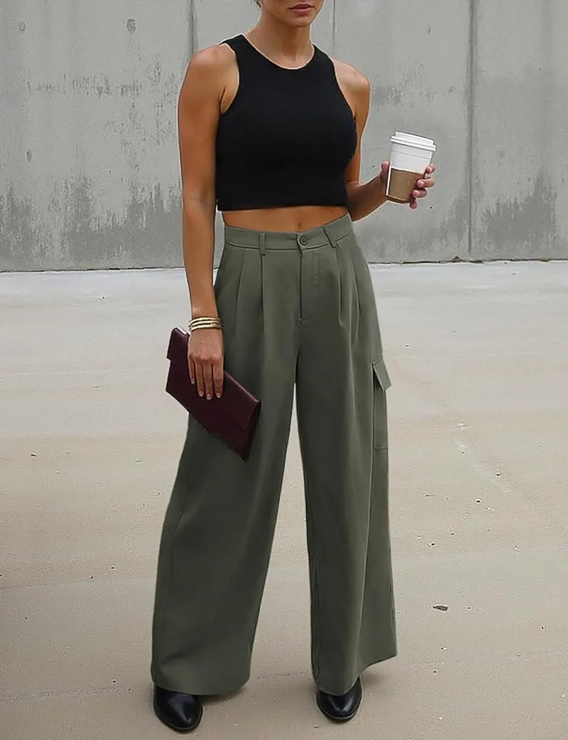 UEU Womens High Waisted Wide Leg Cargo Pants Baggy Dress Pants Business Casual Work Trousers with 4 Pockets 2025 Trendy