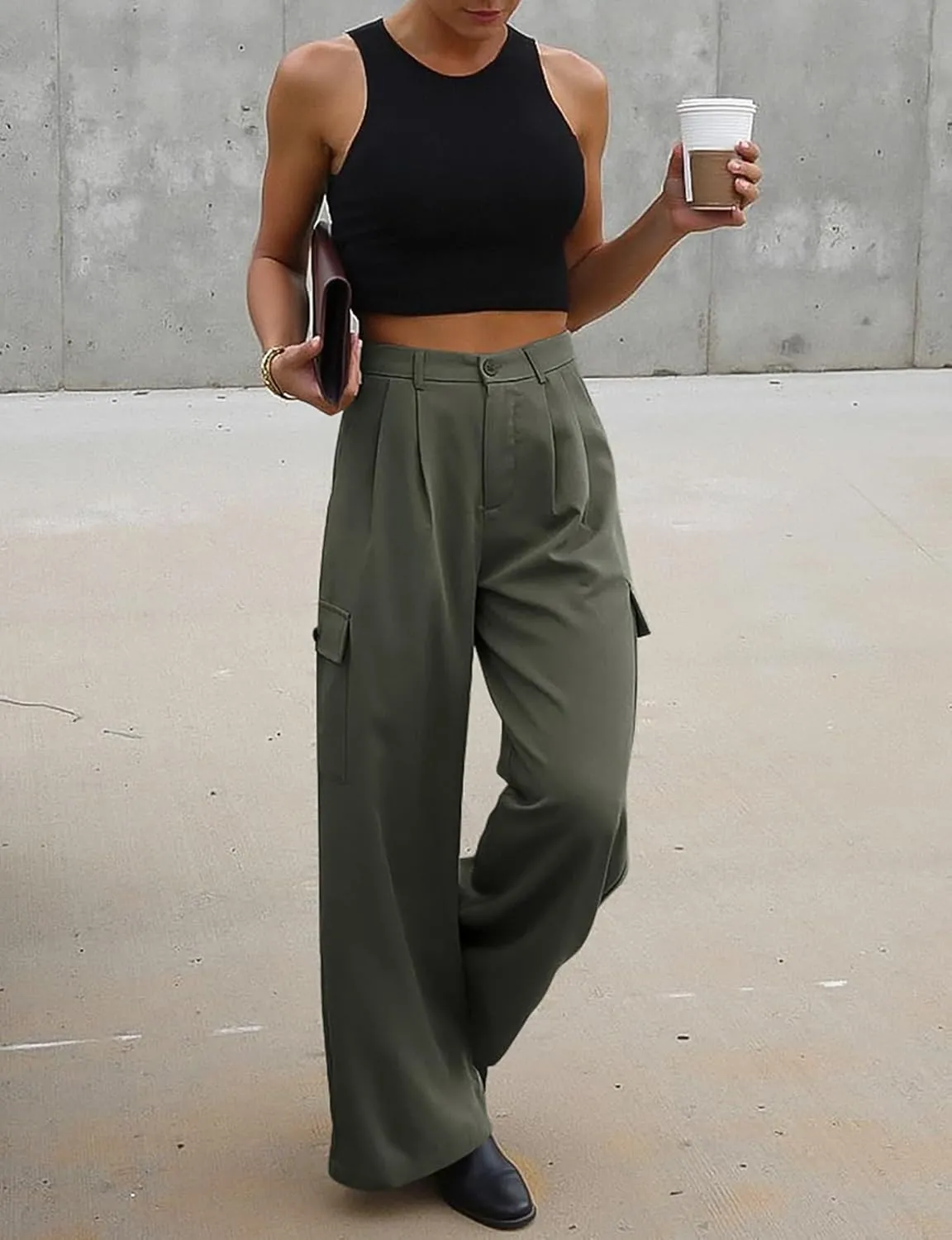 UEU Womens High Waisted Wide Leg Cargo Pants Baggy Dress Pants Business Casual Work Trousers with 4 Pockets 2025 Trendy