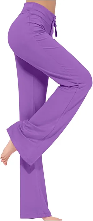 Wide Leg Yoga Pants Women Drawstring High Waist Tummy Control Lounge Trouser Bootcut Comfy Pants Gym Workout Leggings