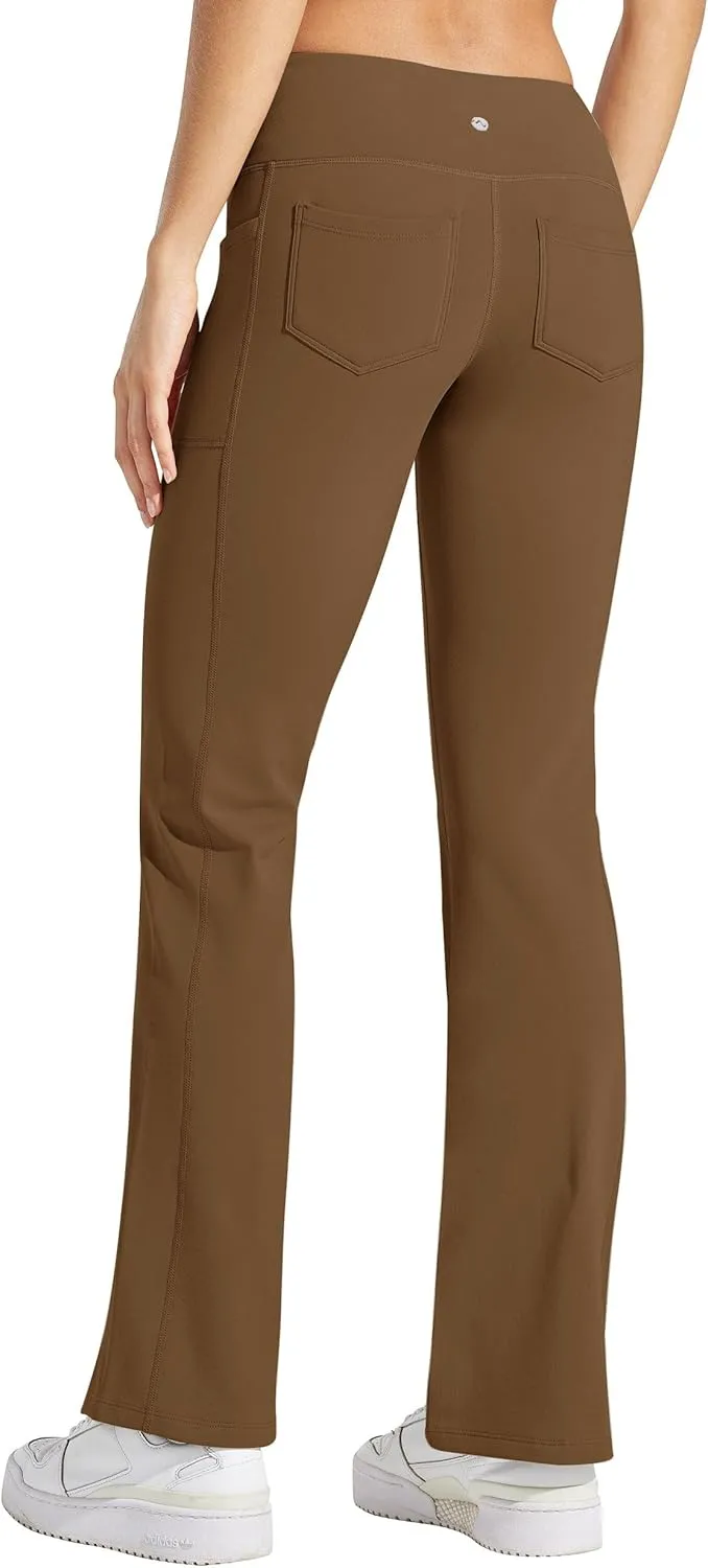 Willit Women's Fleece Lined Pants Yoga Crossover Leggings Bootcut Thermal Winter Pants Flare Leggings Water Resistant