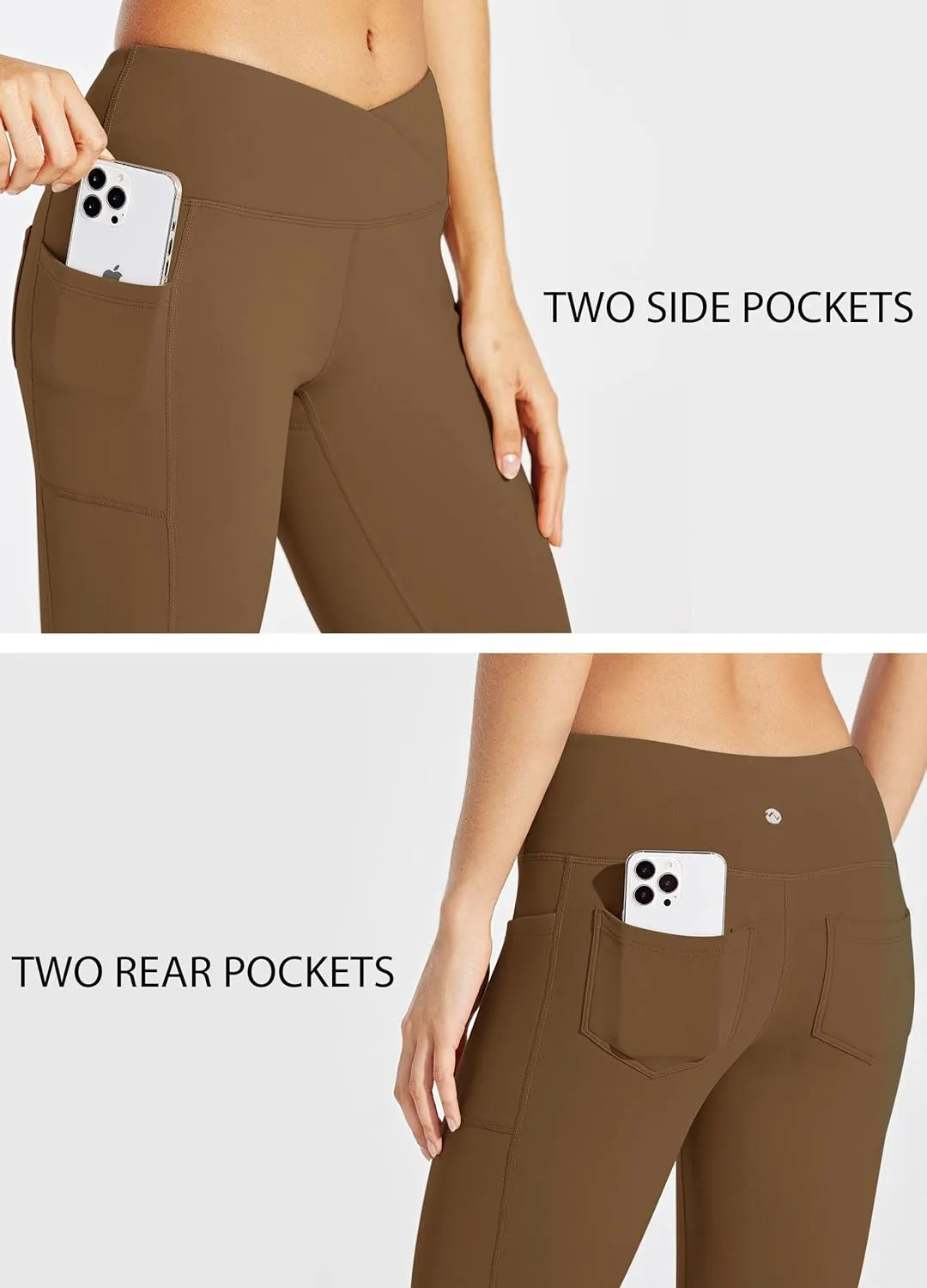 Willit Women's Fleece Lined Pants Yoga Crossover Leggings Bootcut Thermal Winter Pants Flare Leggings Water Resistant