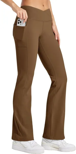 Willit Women's Fleece Lined Pants Yoga Crossover Leggings Bootcut Thermal Winter Pants Flare Leggings Water Resistant