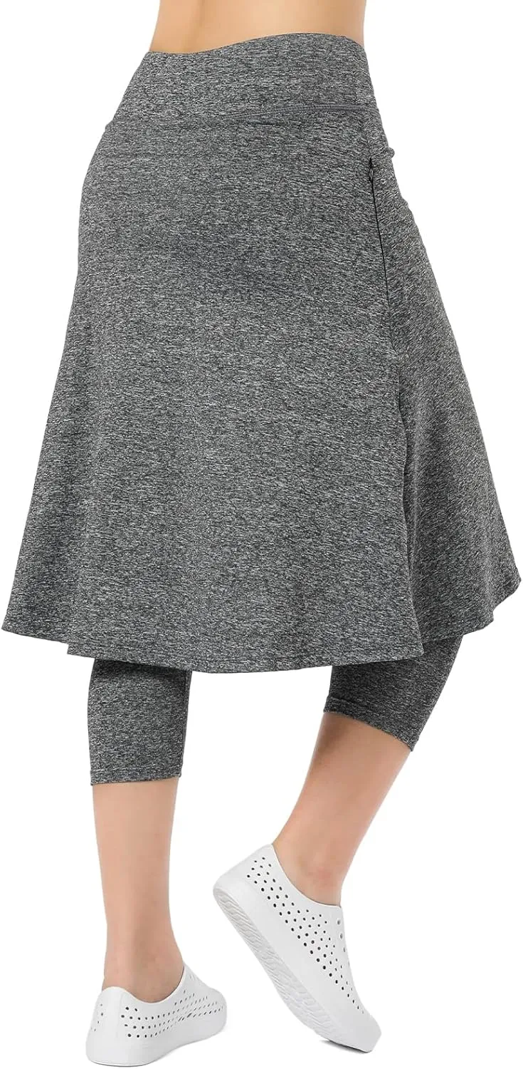 Women Athletic Knee Length Skirts with Leggings,Skorts Leggings&Skirted Capris Skorts for Women Yoga Pockets