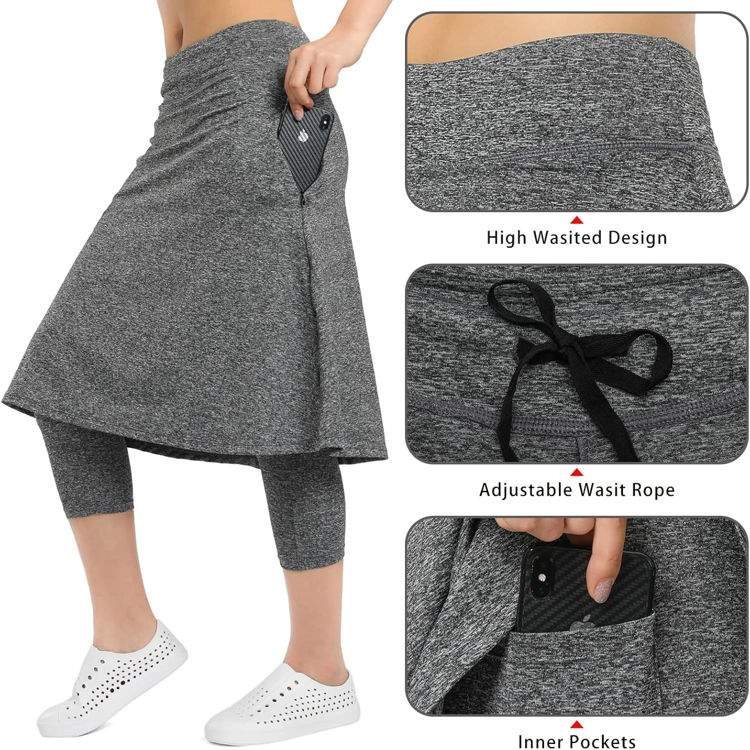 Women Athletic Knee Length Skirts with Leggings,Skorts Leggings&Skirted Capris Skorts for Women Yoga Pockets