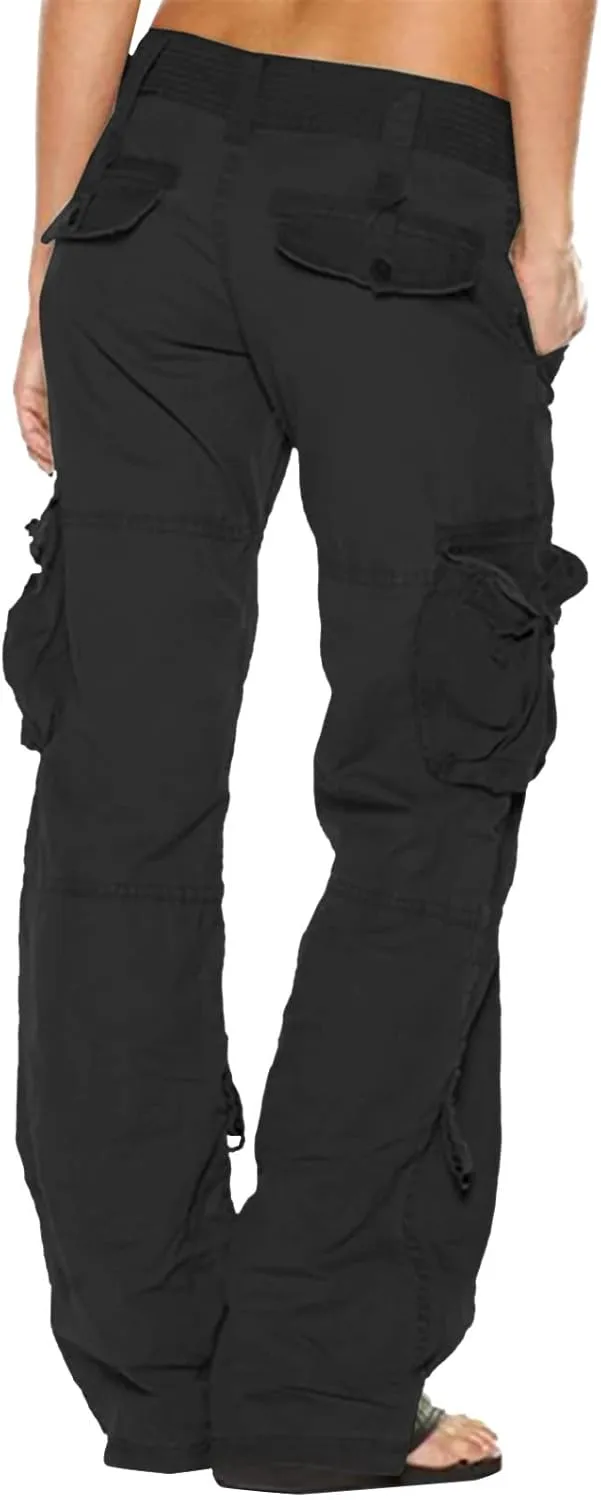 Women Cargo Pants Low Rise Tactical Pants Comfy Hiking Pants with Pockets Straight Leg Parachute Pants Long Trousers