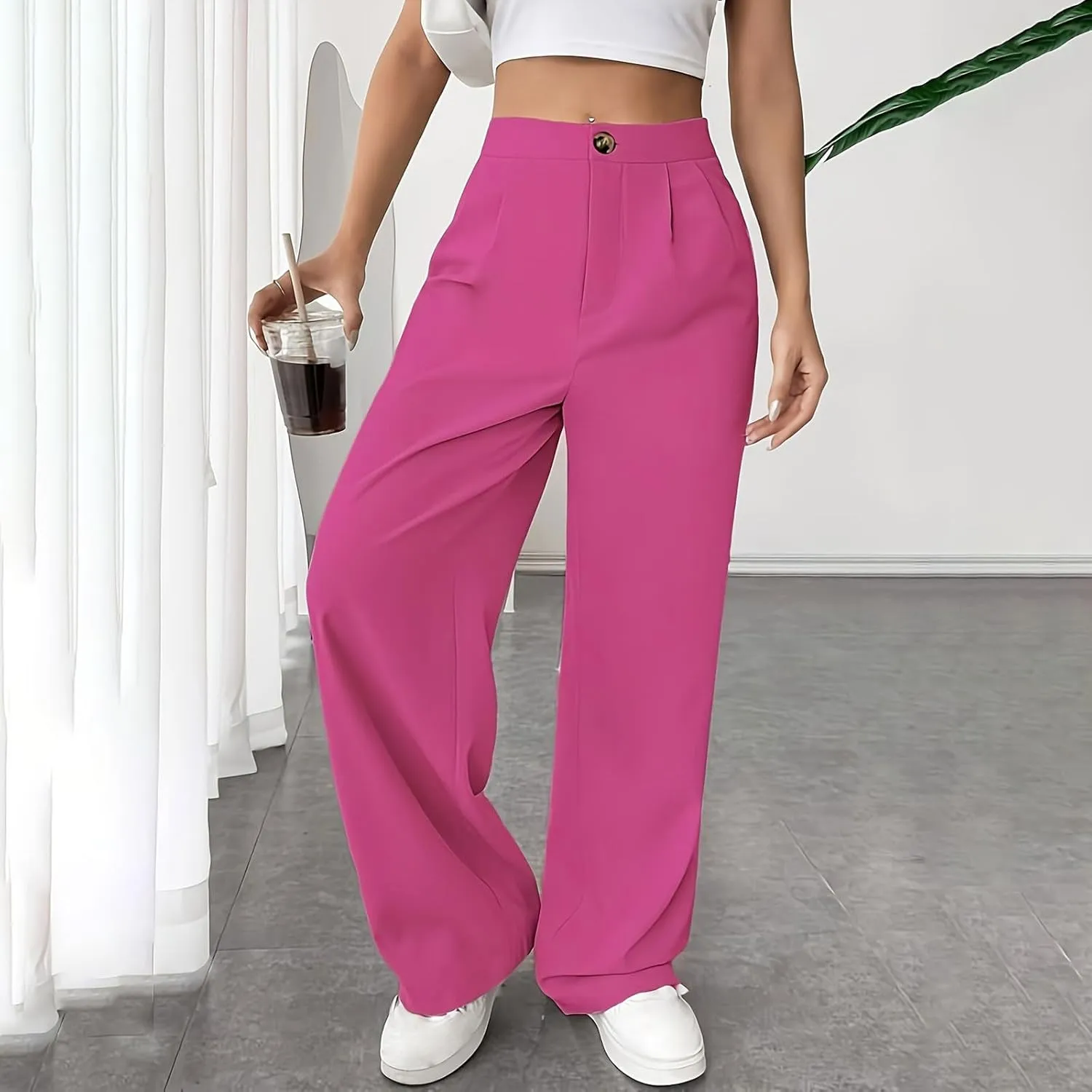 Women Casual High Waist Suit Pants Business Work Trousers Dressy Stretchy Pants Straight Suits Pants Wide Leg Pant