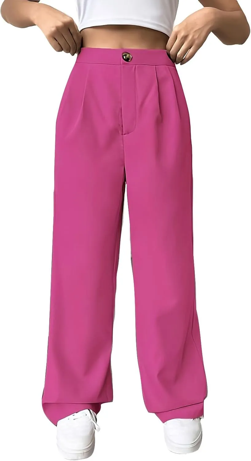 Women Casual High Waist Suit Pants Business Work Trousers Dressy Stretchy Pants Straight Suits Pants Wide Leg Pant