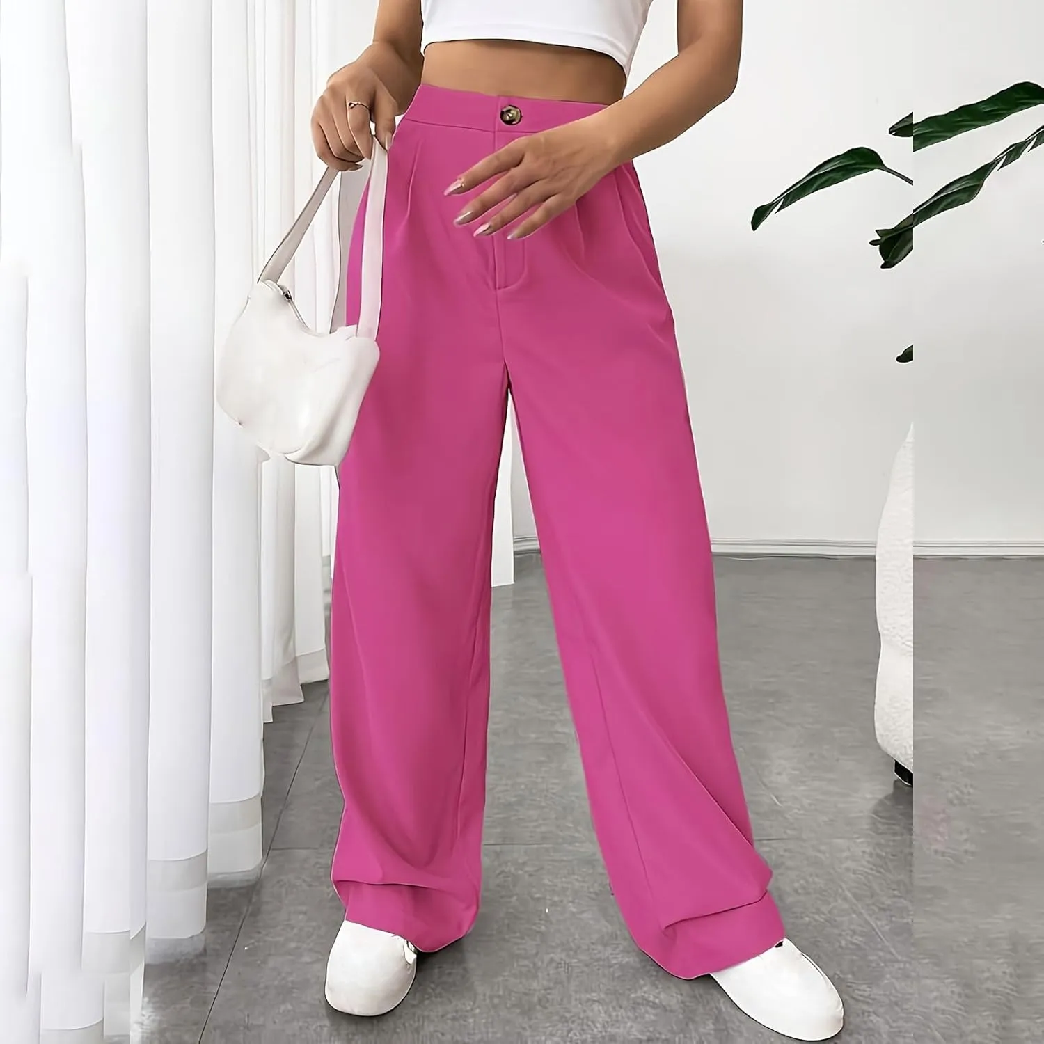 Women Casual High Waist Suit Pants Business Work Trousers Dressy Stretchy Pants Straight Suits Pants Wide Leg Pant