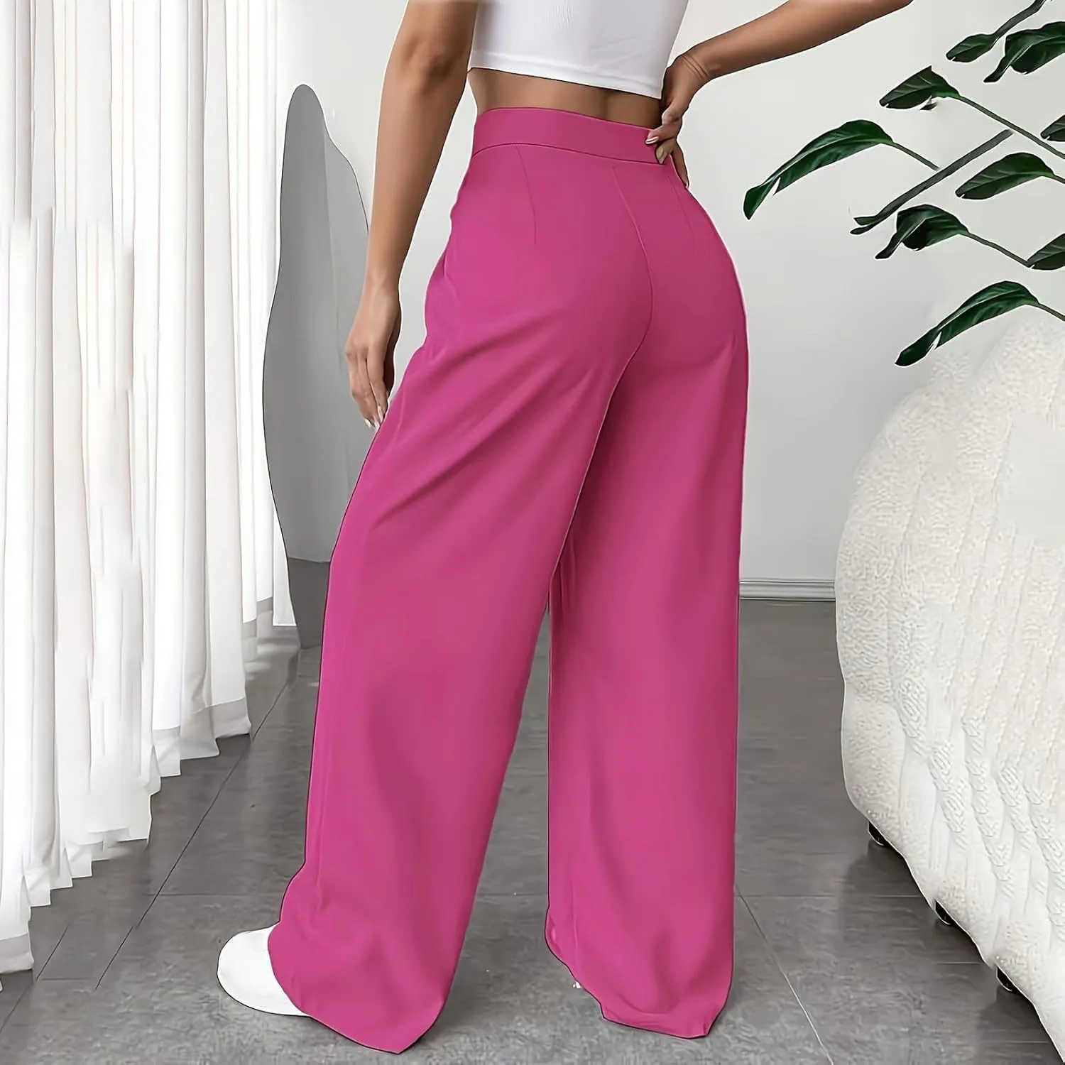 Women Casual High Waist Suit Pants Business Work Trousers Dressy Stretchy Pants Straight Suits Pants Wide Leg Pant