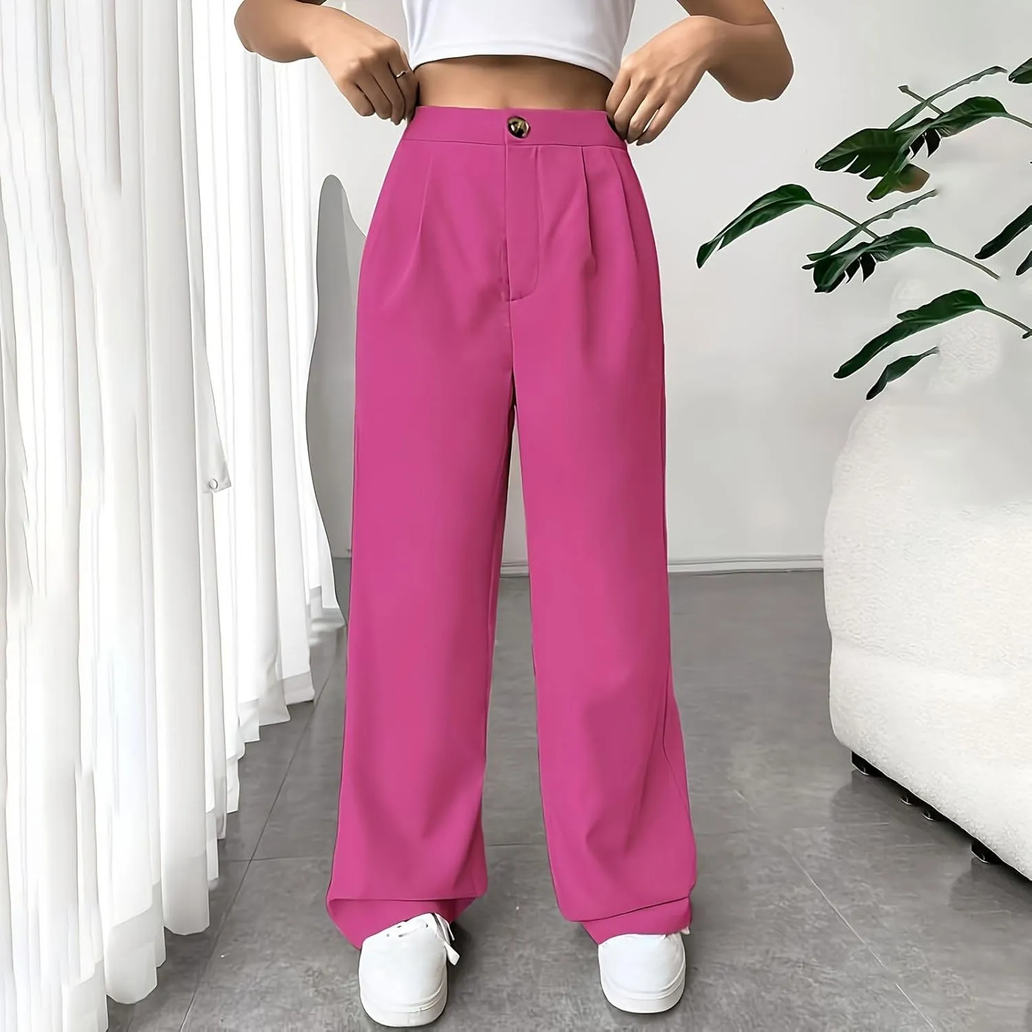 Women Casual High Waist Suit Pants Business Work Trousers Dressy Stretchy Pants Straight Suits Pants Wide Leg Pant