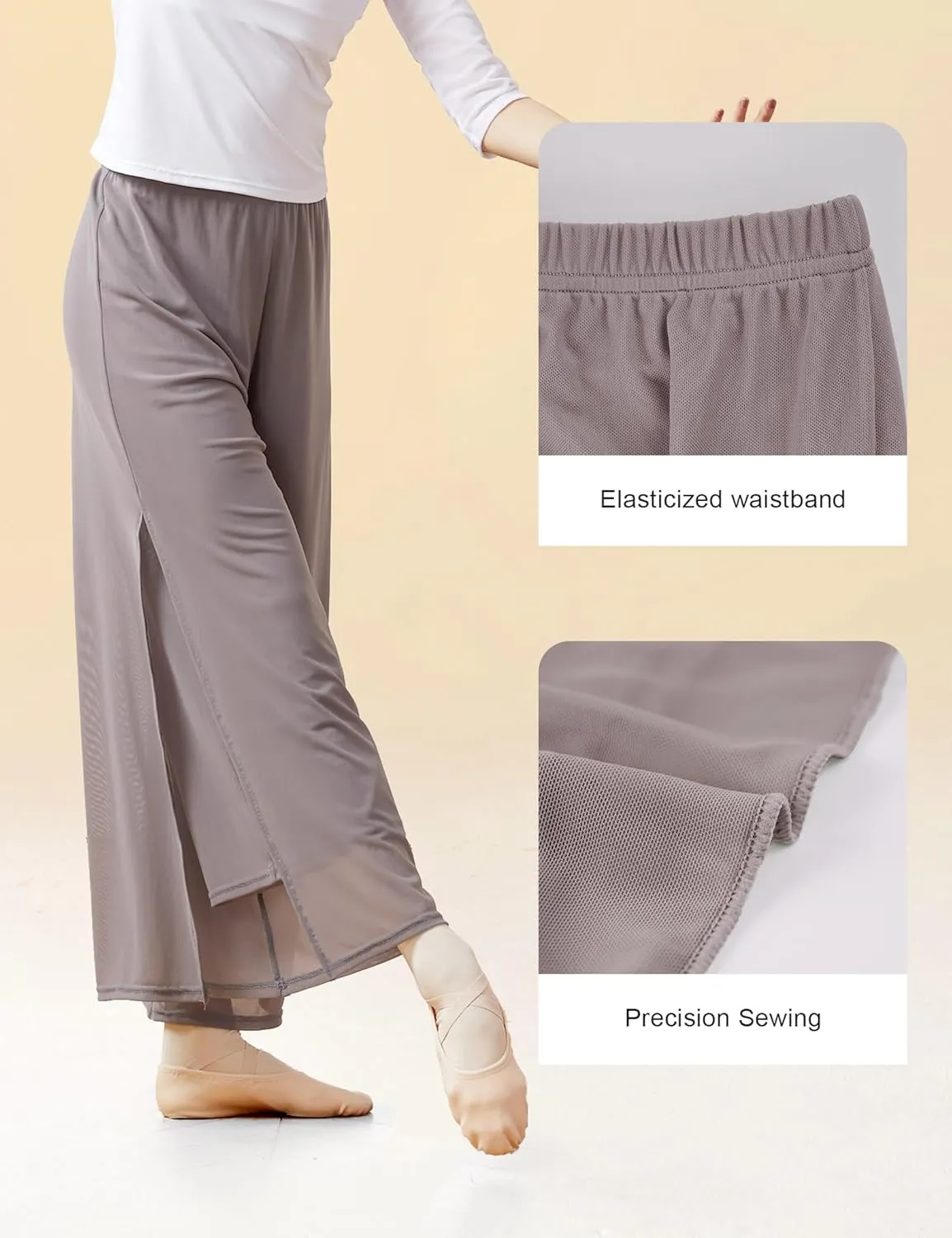 Women Loose 2 Layers Mesh Side Slit Dance Pants