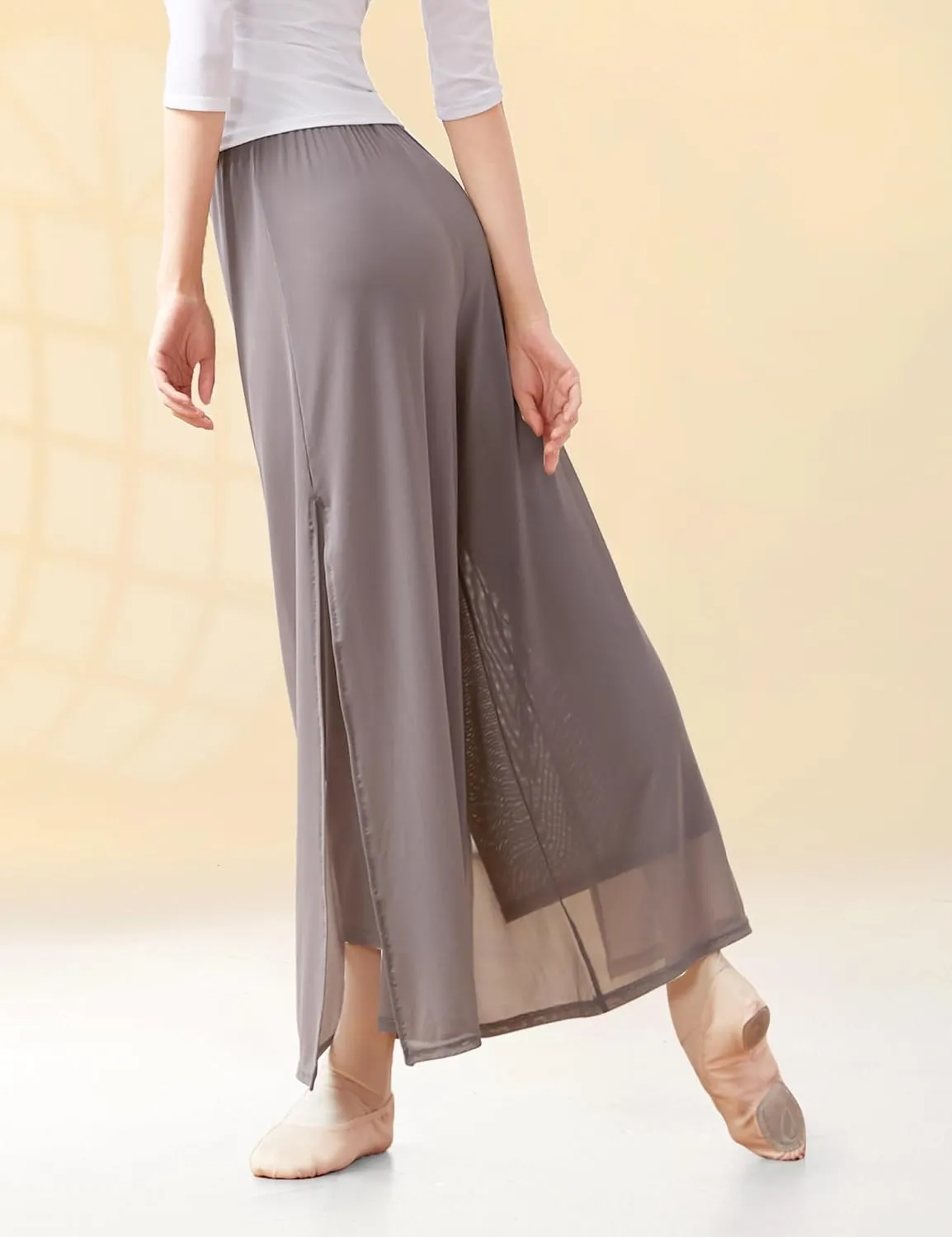 Women Loose 2 Layers Mesh Side Slit Dance Pants
