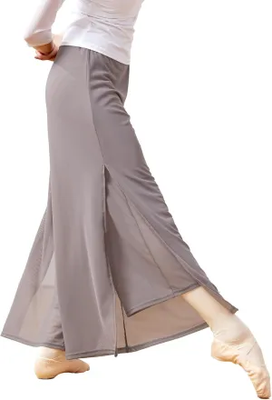 Women Loose 2 Layers Mesh Side Slit Dance Pants