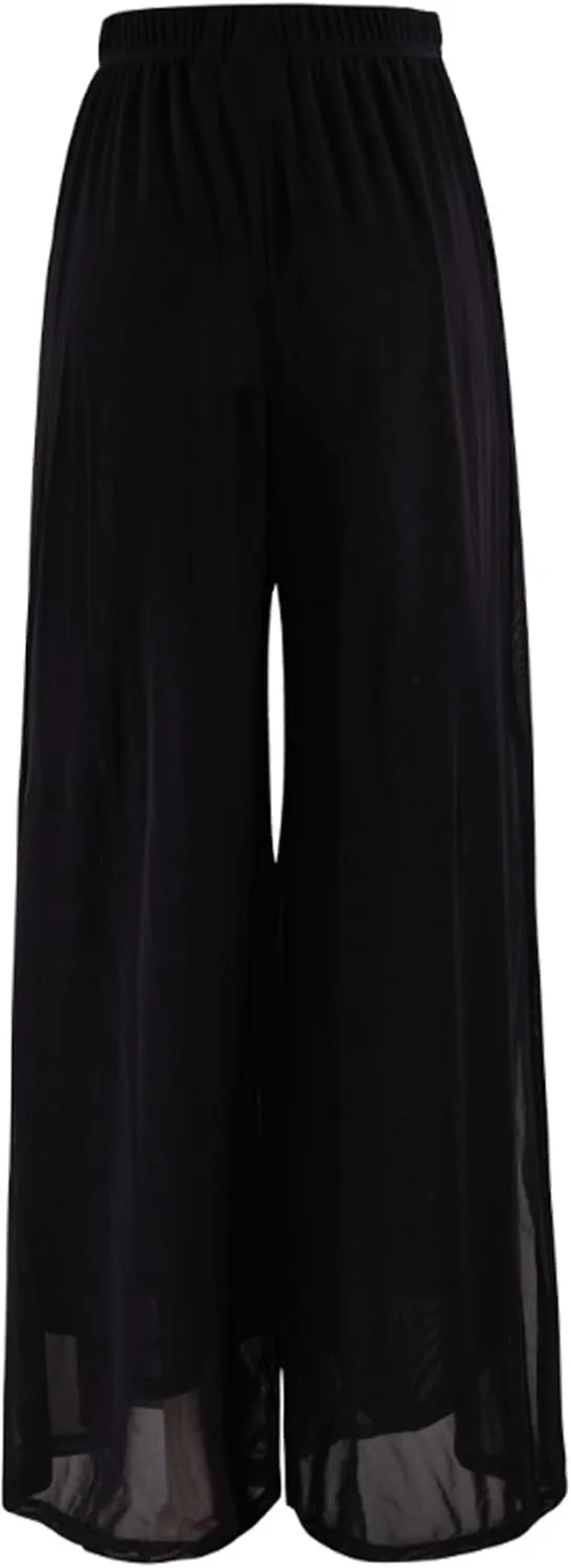 Women Loose 2 Layers Mesh Side Slit Dance Pants
