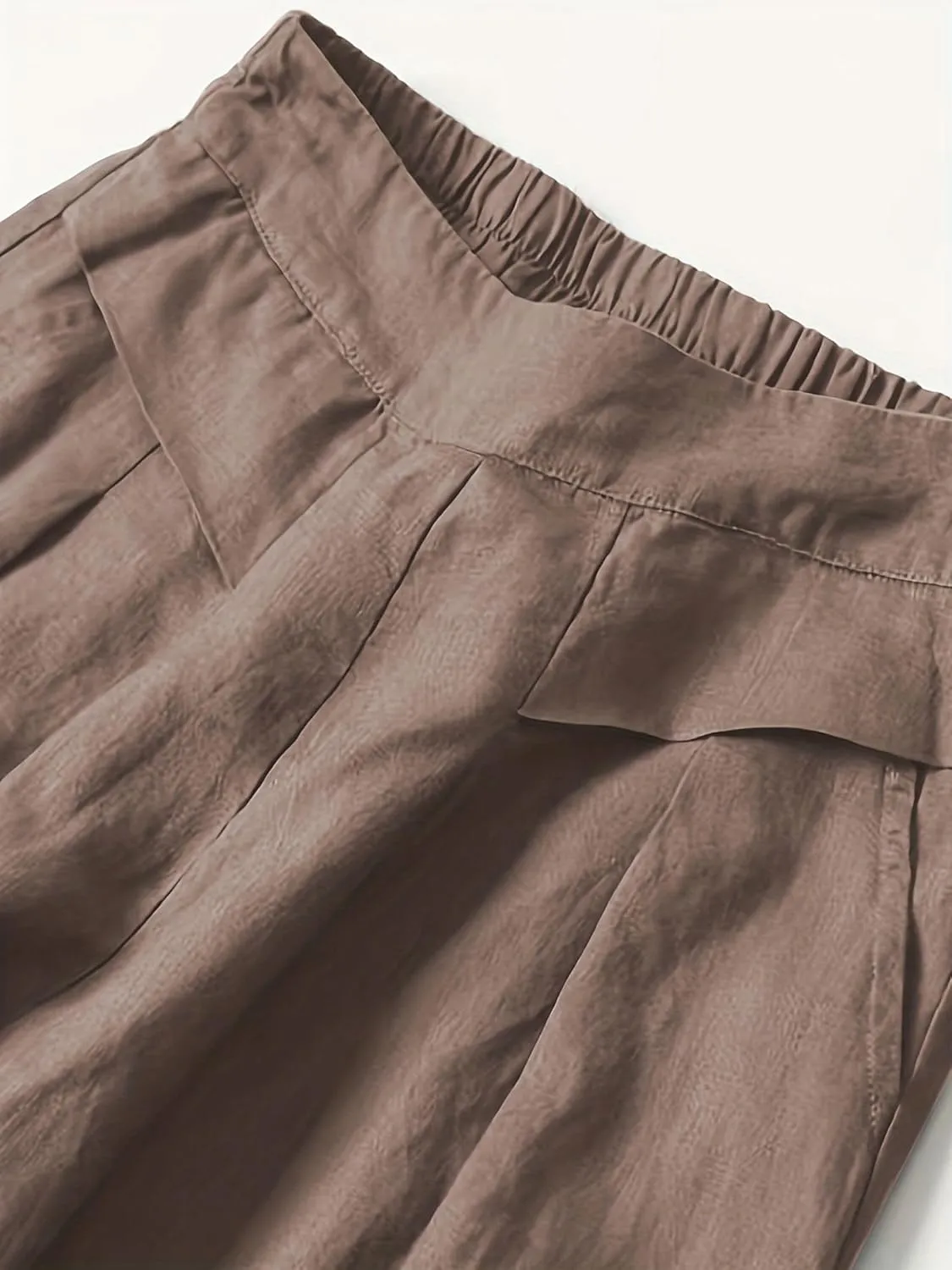 Women' s Culottes Linen Blend Wide Leg Pants Elastic Waist Casual High Waisted Palazzo Trousers with Pockets for Women