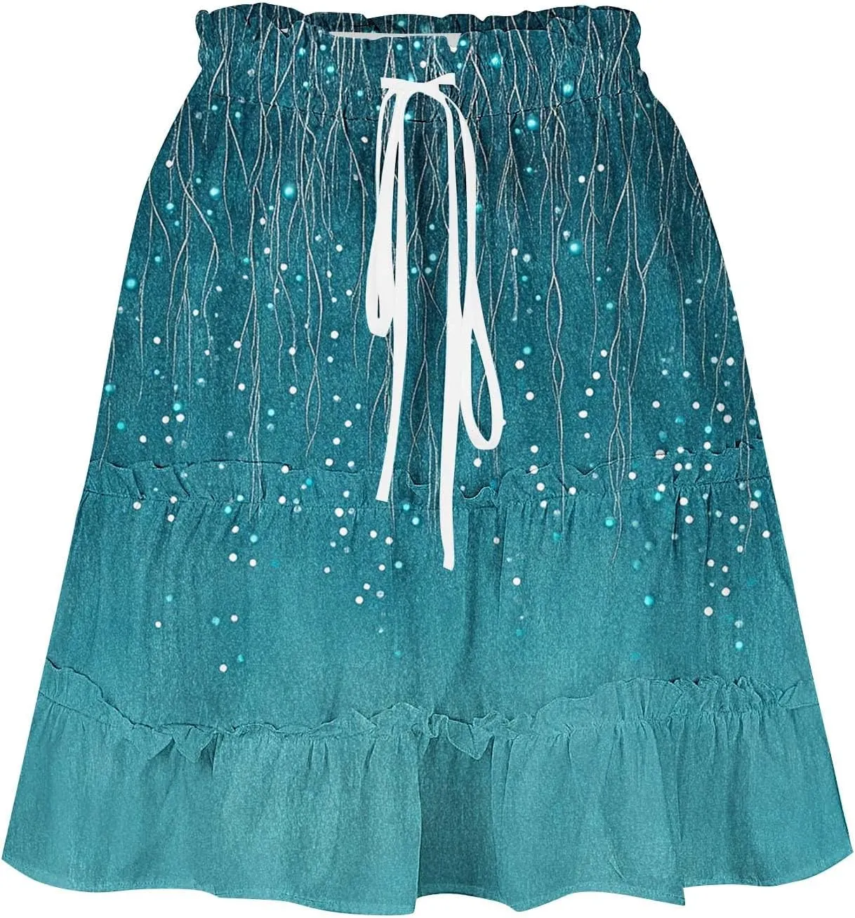 Women Summer Boho Skirts High Waist Casual Flowy Elastic Floral Printed Drawstring Tie-up Mini Skirt with Belt