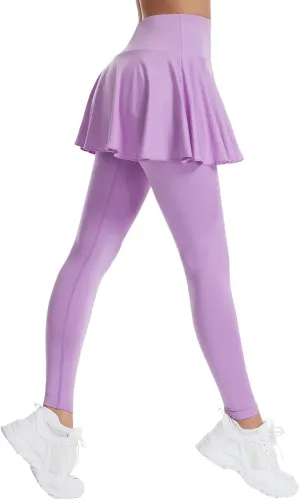 Women Tennis Skirted Leggings with Pockets Athletic Pleated Skirts with Leggings Workout Active Skort Yoga Pants