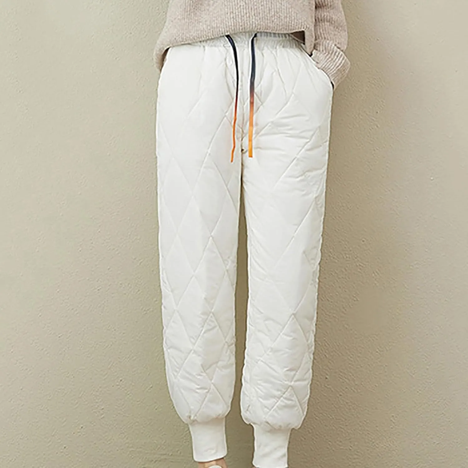 Women Winter Warm Packable Down Pant Elastic High Waist Quilted Cinch Bottom Sweatpants Lightweight Snow Ski Trousers