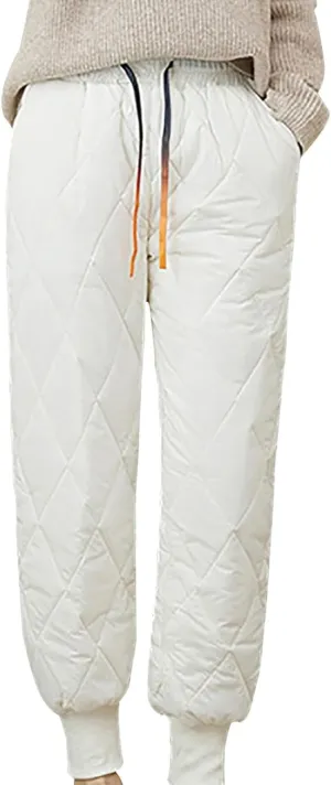 Women Winter Warm Packable Down Pant Elastic High Waist Quilted Cinch Bottom Sweatpants Lightweight Snow Ski Trousers