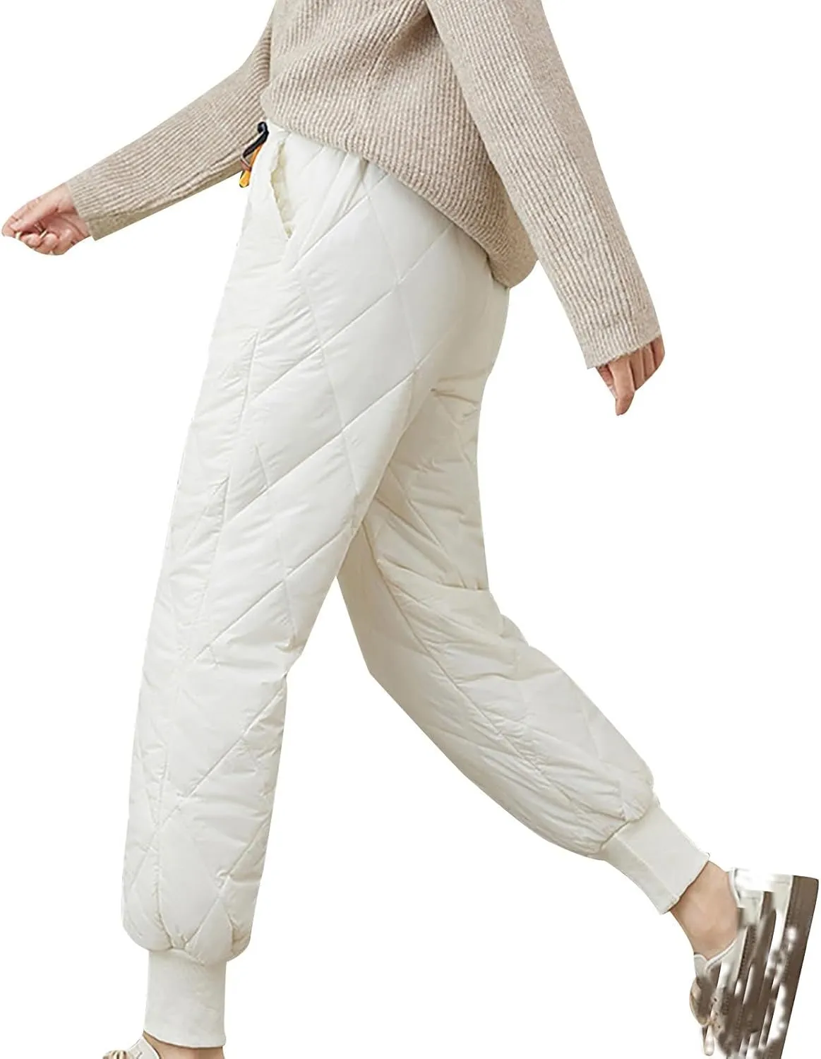 Women Winter Warm Packable Down Pant Elastic High Waist Quilted Cinch Bottom Sweatpants Lightweight Snow Ski Trousers