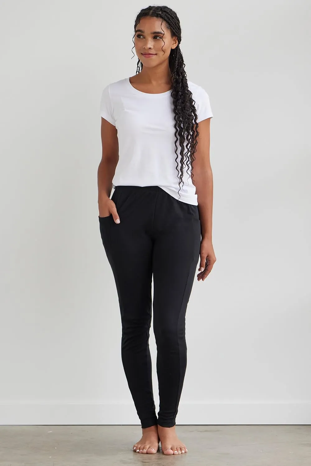 Women's 100% Organic Pima Cotton Leggings Pants with Pocket - 30" Inseam