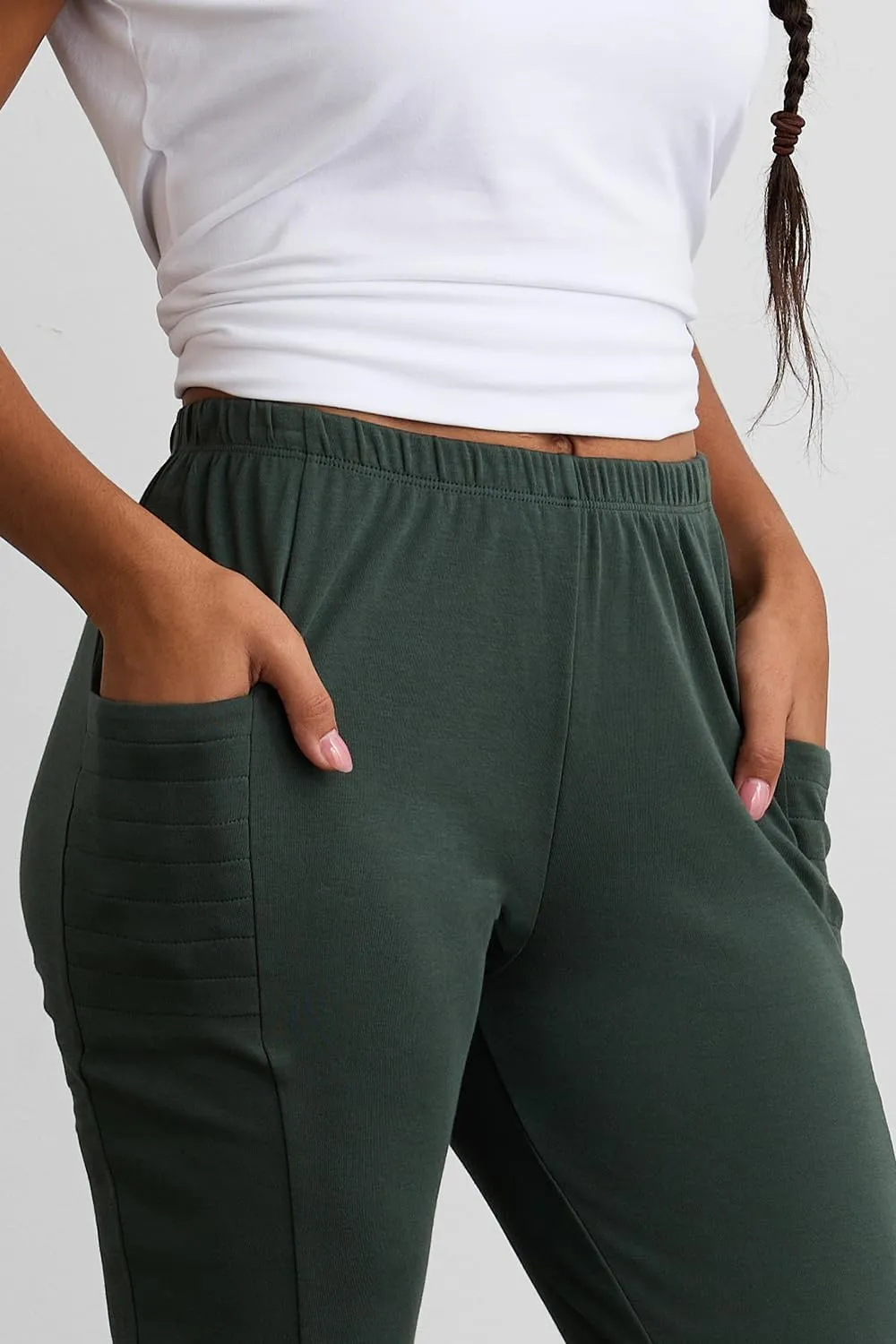 Women's 100% Organic Pima Cotton Leggings Pants with Pocket - 30" Inseam