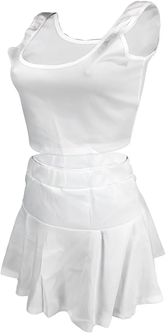 Women's 2 Piece Outfits Tennis Skirt Set Athletic Sleeveless Crop Tank Top Mini Pleated Golf Skorts Short Skirts