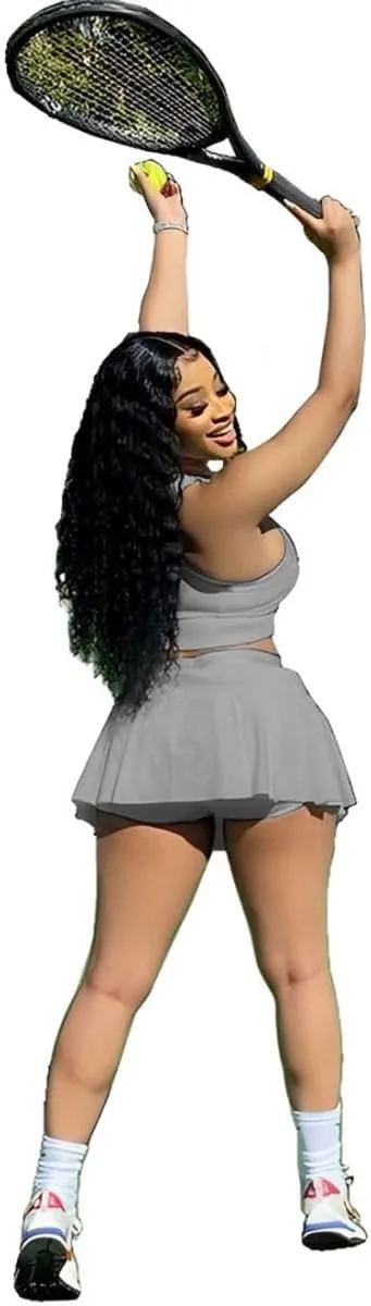 Women's 2 Piece Outfits Tennis Skirt Set Athletic Sleeveless Crop Tank Top Mini Pleated Golf Skorts Short Skirts