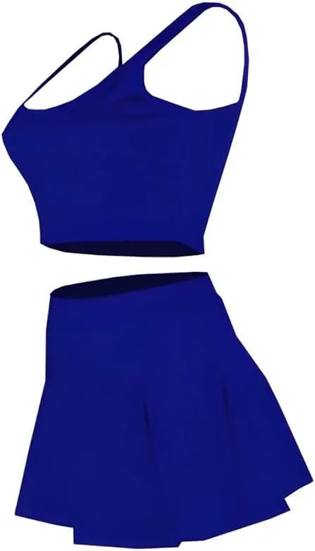 Women's 2 Piece Outfits Tennis Skirt Set Athletic Sleeveless Crop Tank Top Mini Pleated Golf Skorts Short Skirts