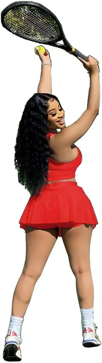 Women's 2 Piece Outfits Tennis Skirt Set Athletic Sleeveless Crop Tank Top Mini Pleated Golf Skorts Short Skirts
