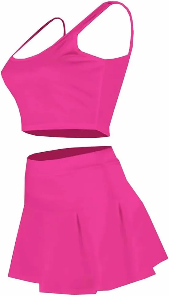 Women's 2 Piece Outfits Tennis Skirt Set Athletic Sleeveless Crop Tank Top Mini Pleated Golf Skorts Short Skirts