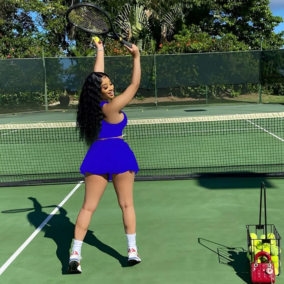 Women's 2 Piece Outfits Tennis Skirt Set Athletic Sleeveless Crop Tank Top Mini Pleated Golf Skorts Short Skirts