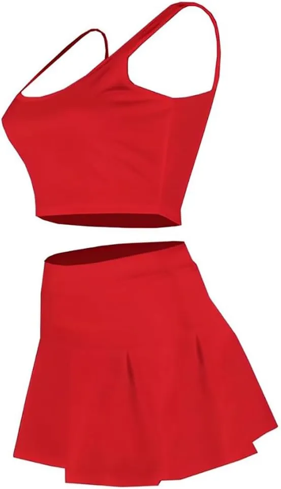 Women's 2 Piece Outfits Tennis Skirt Set Athletic Sleeveless Crop Tank Top Mini Pleated Golf Skorts Short Skirts