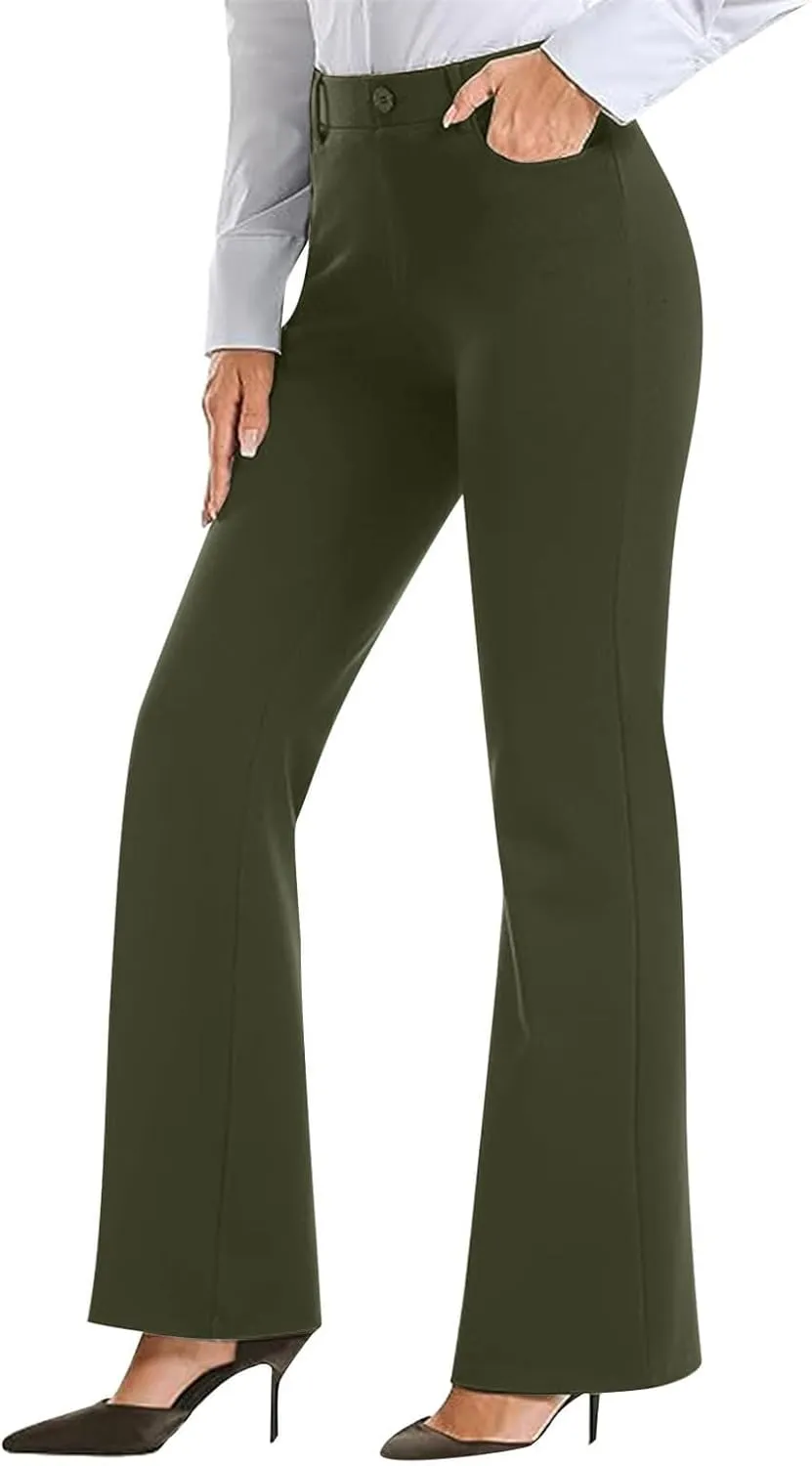 Womens Bootcut Dress Pants Business Casual Work Pants with Pockets High Waist Stretchy Trousers Office Slacks