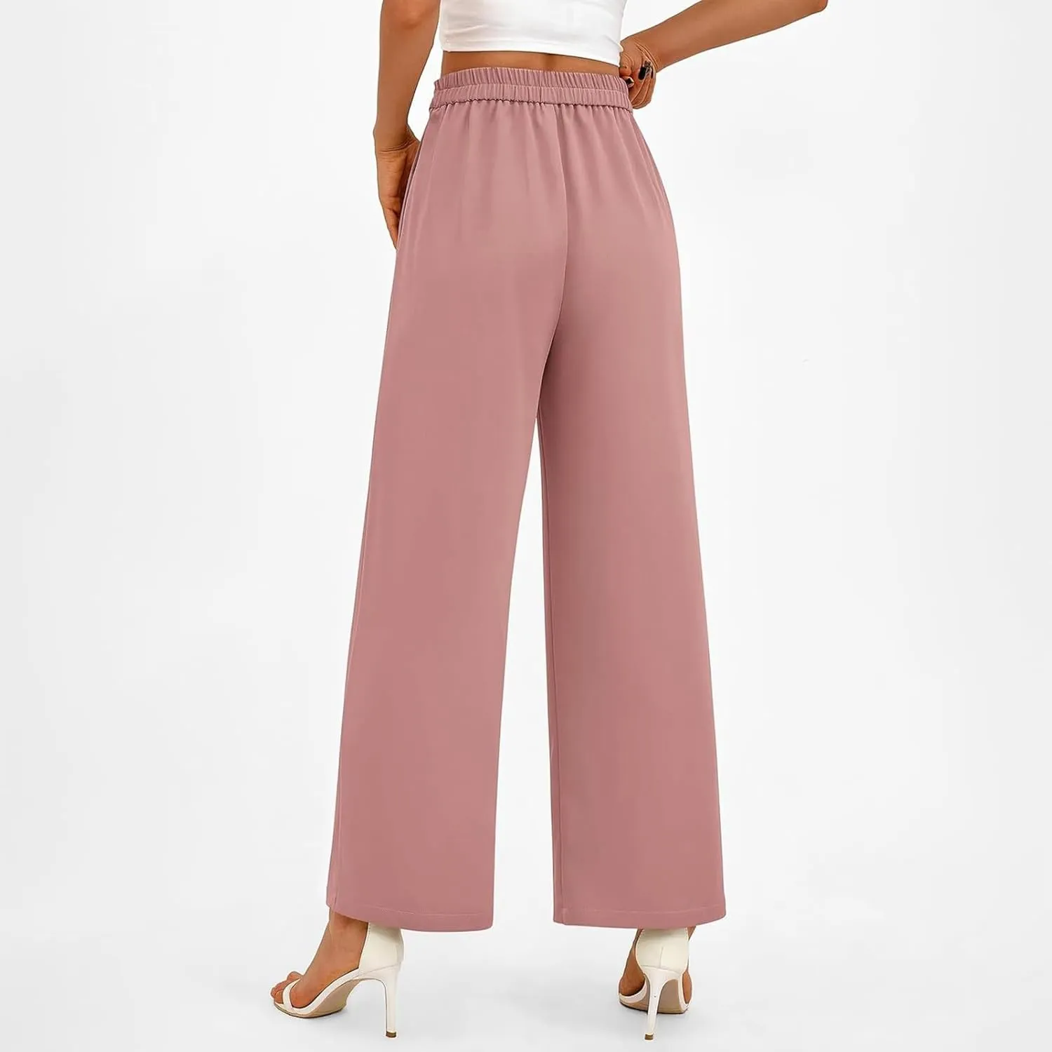 Womens Business Casual Pants Straight Leg Office Dress Pants Trousers Wide Leg Long Palazzo Pants with Pockets
