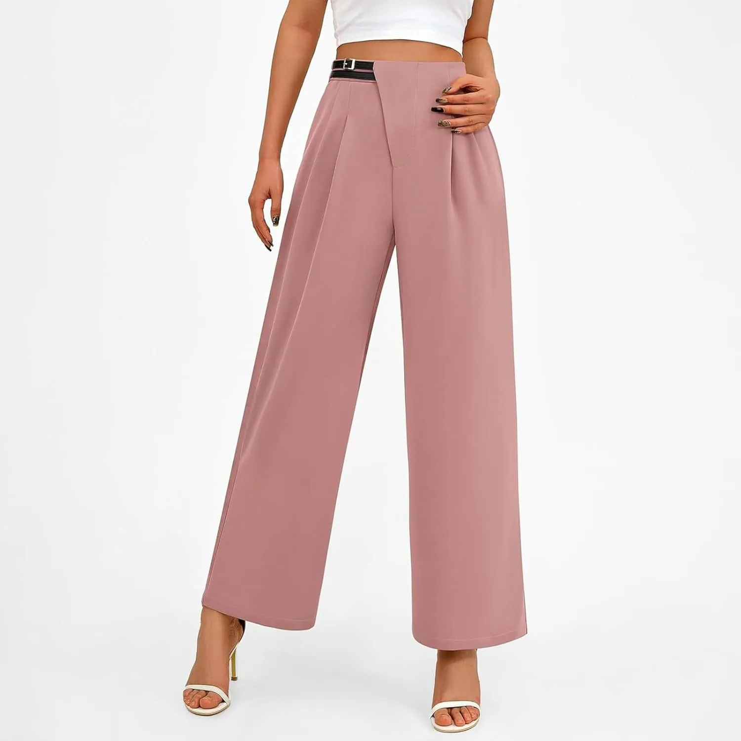 Womens Business Casual Pants Straight Leg Office Dress Pants Trousers Wide Leg Long Palazzo Pants with Pockets