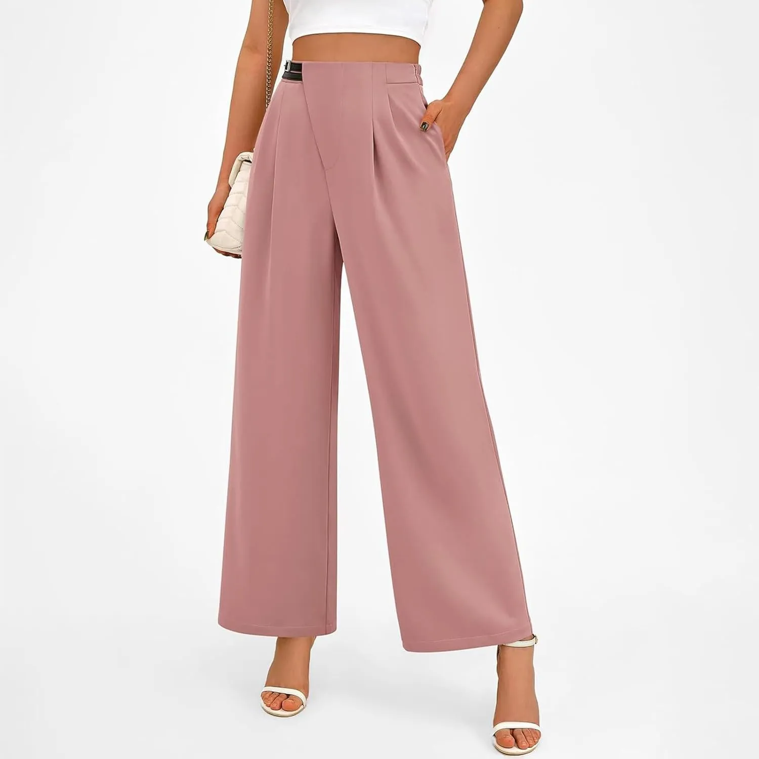 Womens Business Casual Pants Straight Leg Office Dress Pants Trousers Wide Leg Long Palazzo Pants with Pockets