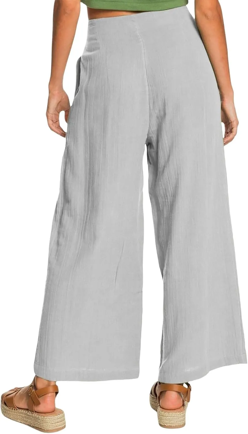 Women's Casual Wide Leg Pants Summer Palazzo Linen High Waist Business Work Trousers Long Lounge Pants