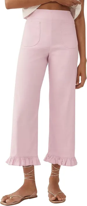 Women's Colette Flare Wide Leg Pants Summer Casual High Waist Ruffle Cropped Hem Loose Fit Trousers with Pockets